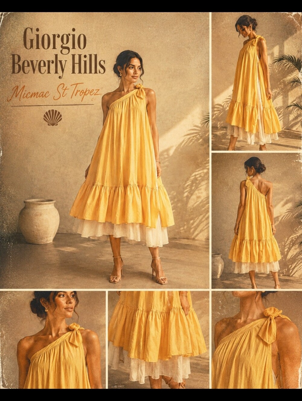 Giorgio Beverly Hills,  VTG. 70' 80’s One Shoulder Dress Micmac St Tropez XS #CC